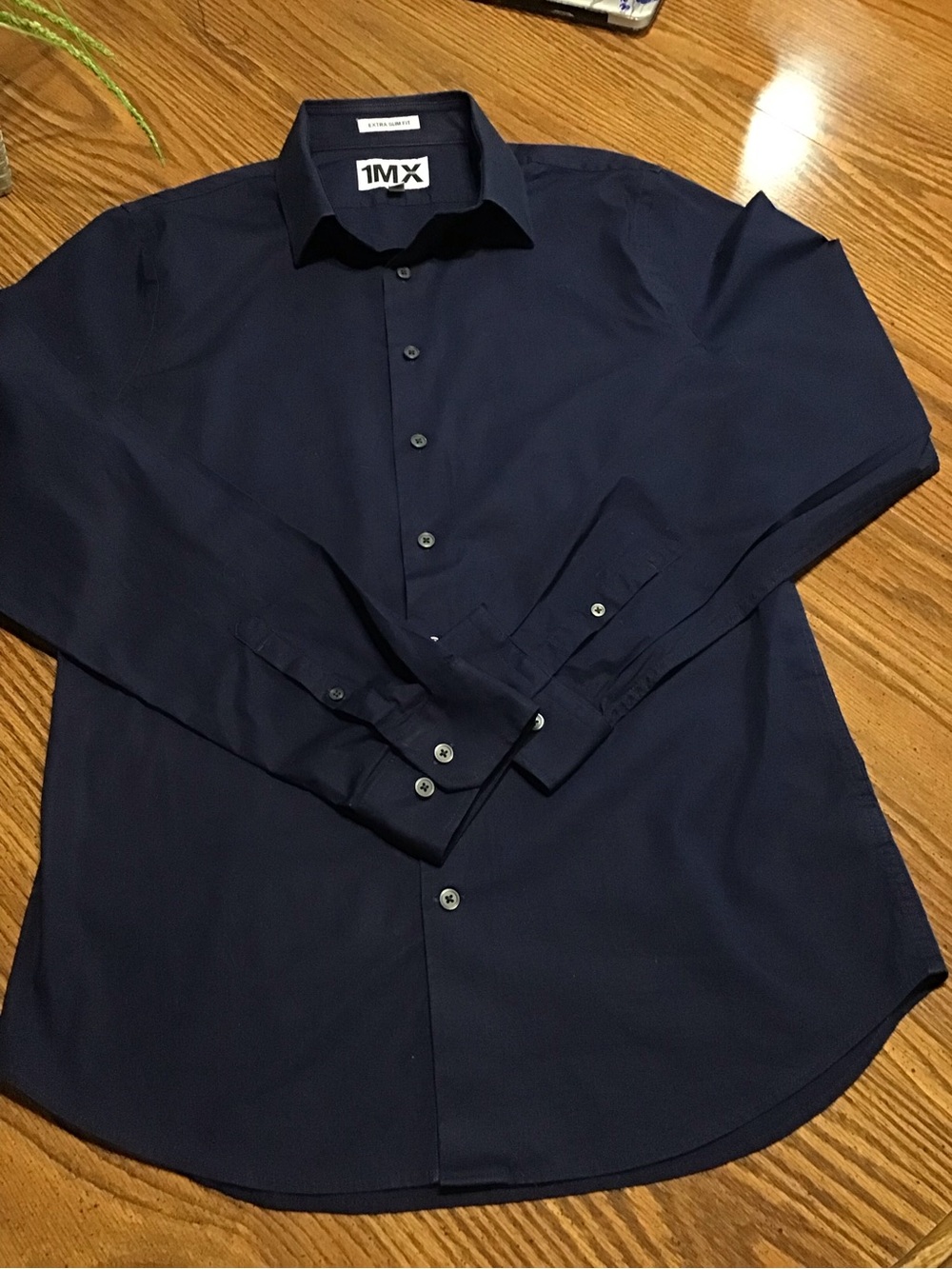 Express Men's Dark Navy Button-Up Dress Shirt extra slim fit medium